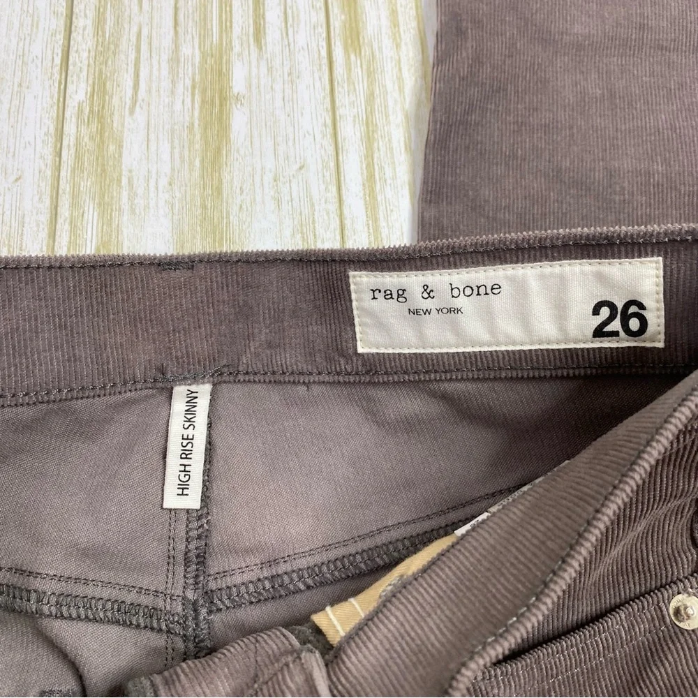 Rag & Bone High Rise Skinny Gray Nickel Corduroy Denim Jeans